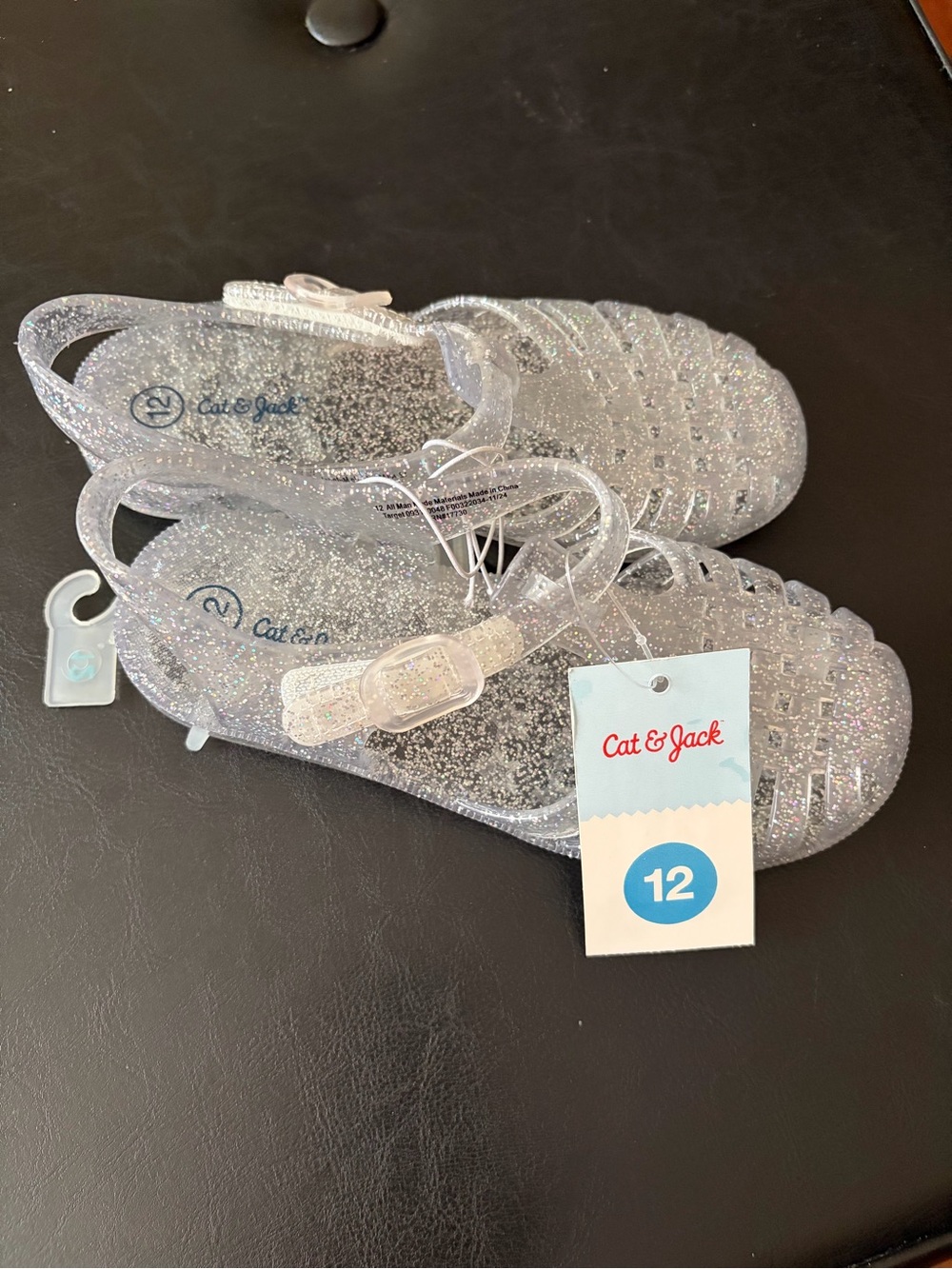 Cat & Jack Girls' Silver Glitter Jelly Sandals